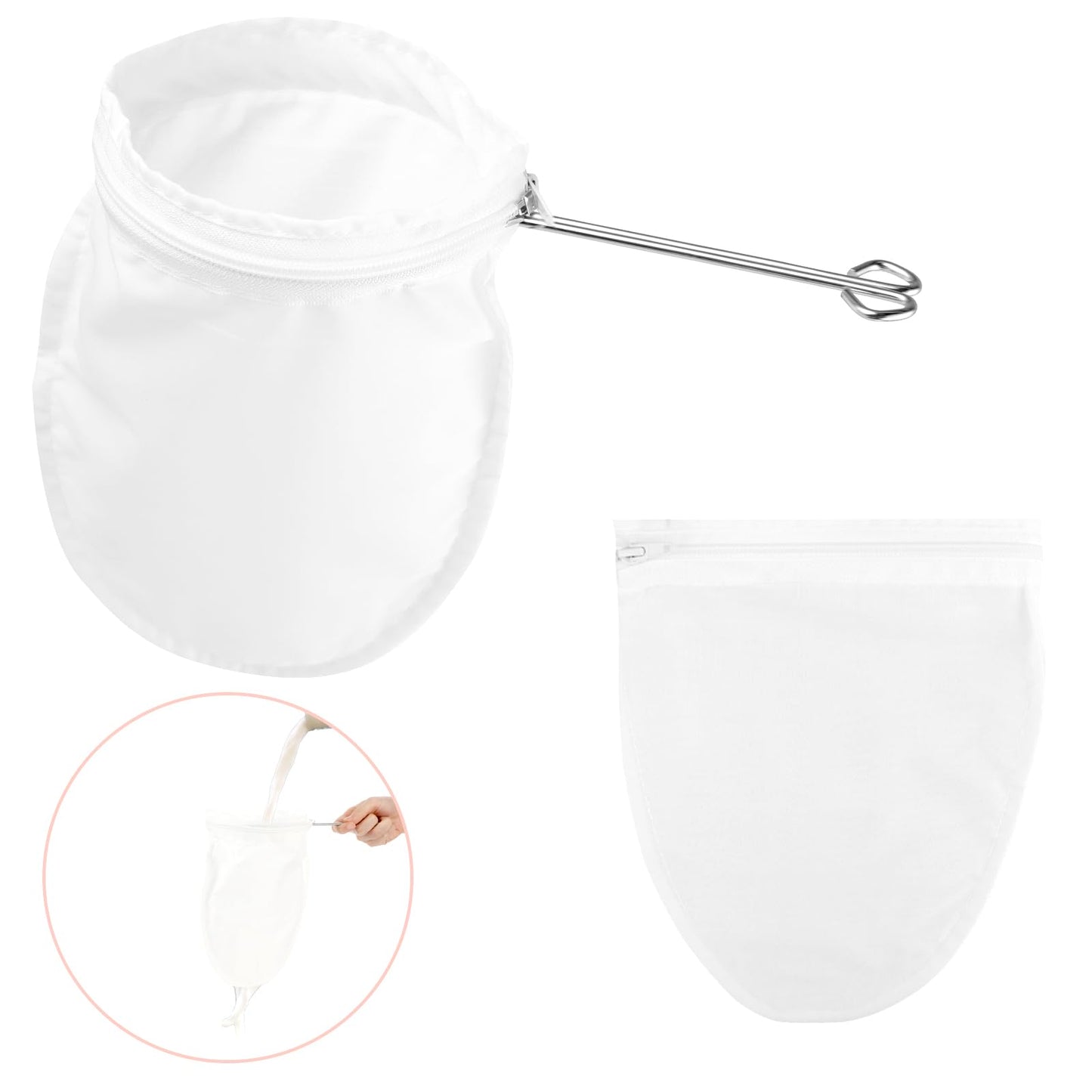 Mabor Ultra Fine Mesh Strainer Fine Mesh Sieve Reusable Strainer with Stainless Steel Handle Juice Strainer with Zipper Extra Fine Strainer Bag for Nut Milk Coffee Juice Cheese