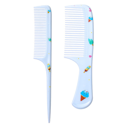 2PCS Small Cute Hair Comb Mini Hair Combs Set for Women Girls Kids Fine Tooth Rat Tail Comb Portable Travel Shower Detangling Comb Hairdressing Hair Styling Comb Gift for Wet Dry Curly,Blue Ice Cream