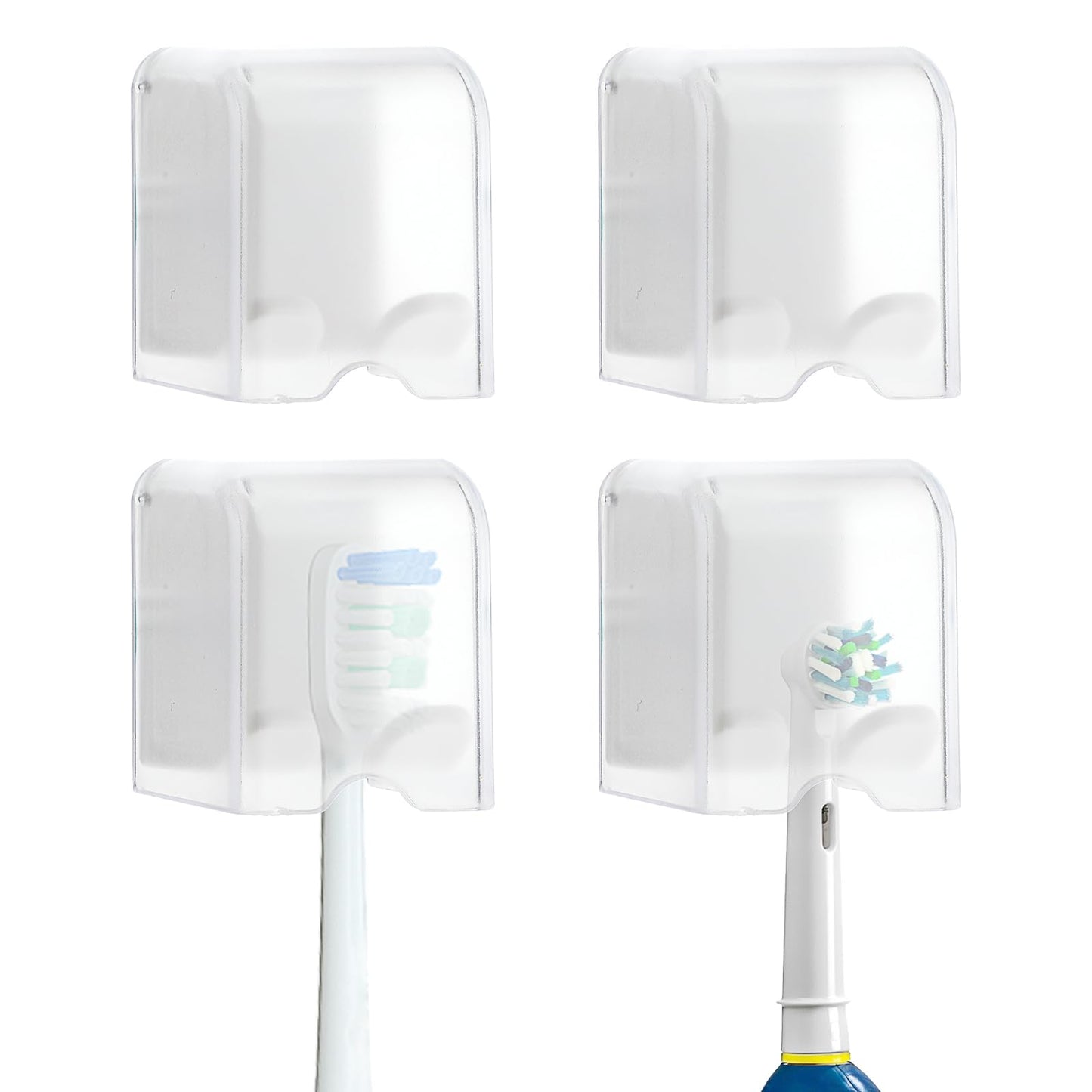 4pcs Clear Wall Toothbrush Holder with Cover, Mabor Adhesive Toothbrush Holder Clear & Independent Toothbrush Storage, Suction Toothbrush Holder