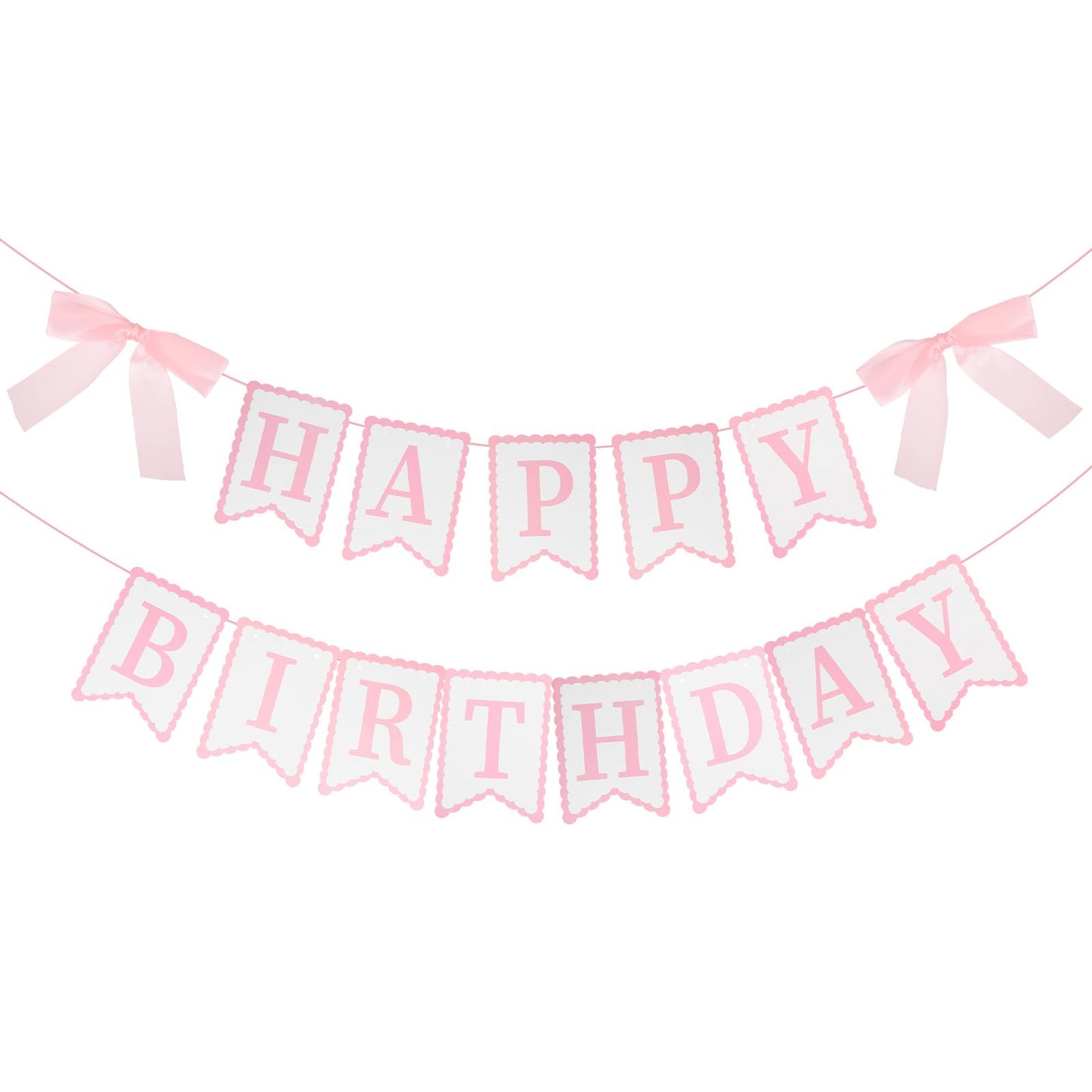Chsoejuf Cute Pink Bow Happy Birthday Banner Party Garland Sign Decoration