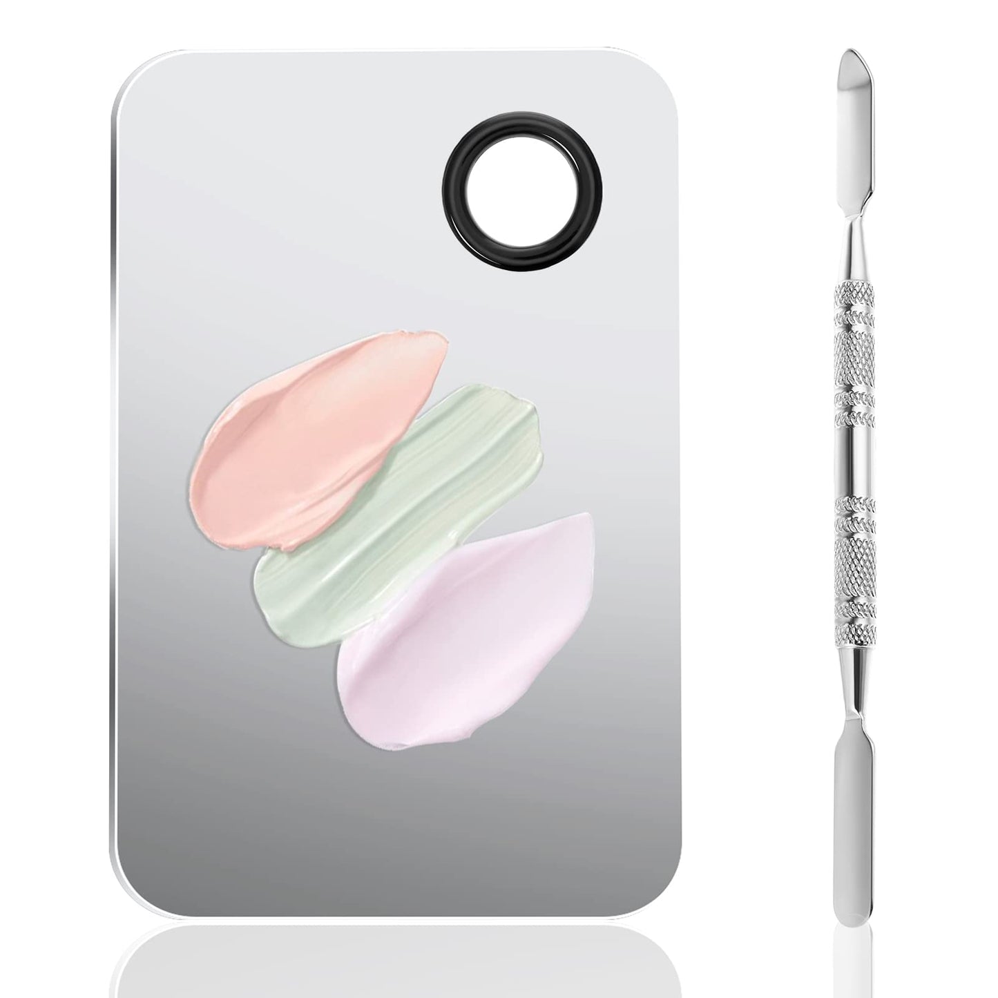 Make up Mixing Palette with Spatula, Mabor 2 in 1 Set Foundation Mixing Palette,Stainless Steel Foundation Palette for Professional Make up Artists,Makeup Palette for Mixing Foundation Nail-Art