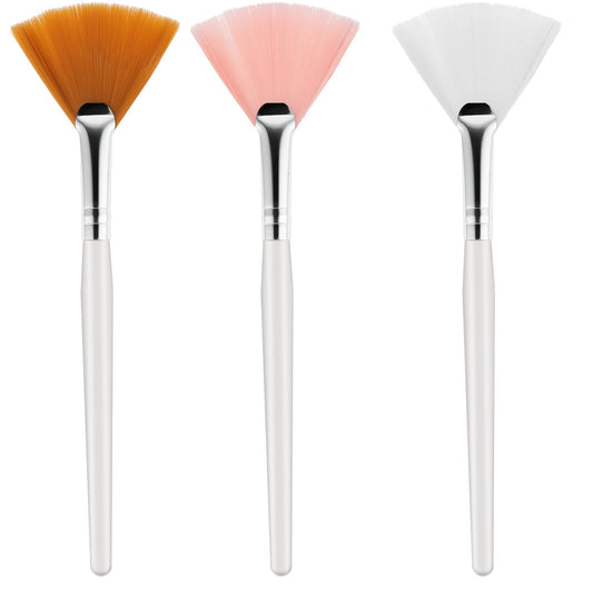 Tyqour 3Pcs Fan Brush Facial Brushes Esthetician Soft Facial Applicator Brushes Bristle Highlighting Blush Brush With Long Handle for Women Girls Highlighting Loose Powder Blush Make Up Brush