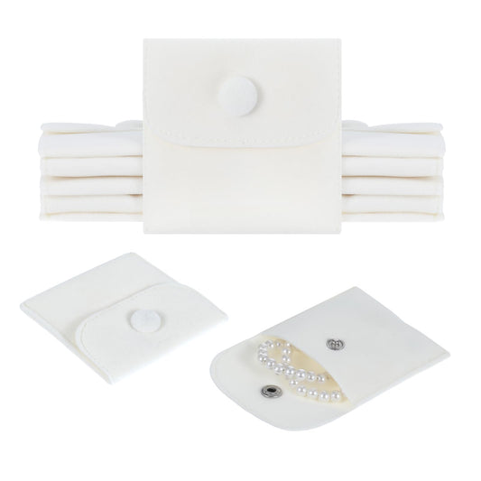 12PCS Microfiber Jewelry Pouch 2.76 × 2.76 Inches Microfiber Jewelry Packaging Bag Envelope Style with Snap Button Mini Gift Bag Luxury Small Jewelry Gift Bags for Rings for Rings Earrings(Rice-White)