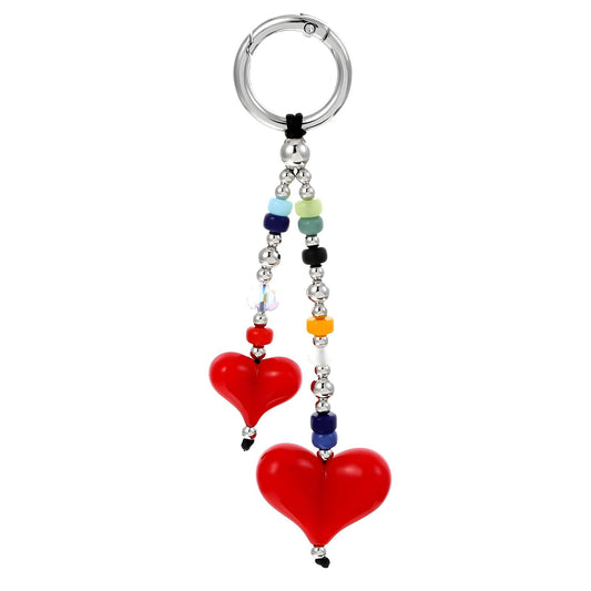 Ymapinc Cute Heart Bag Charm,Beaded Keychain, Y2K Keychain for Women Crystal Acrylic Handbag Charms, Bag Charms for Womens Handbags Sweet Heart Keyring, Purse Y2K Accessories Gift