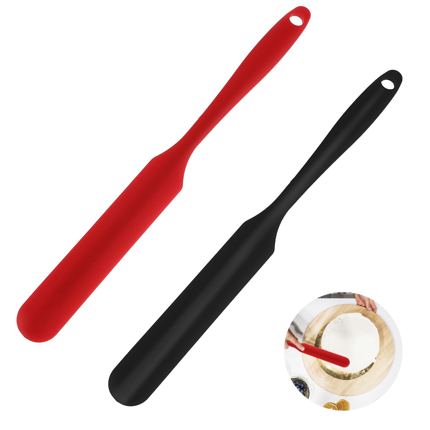 2Pcs Silicone Jar Spatula Scraper, Mabor Long Handle Silicone Jar Spatulas for Baking Cooking Non-Stick Heat Resistant Jar Butter Scrapers for Jars Blenders Stirring Mixing