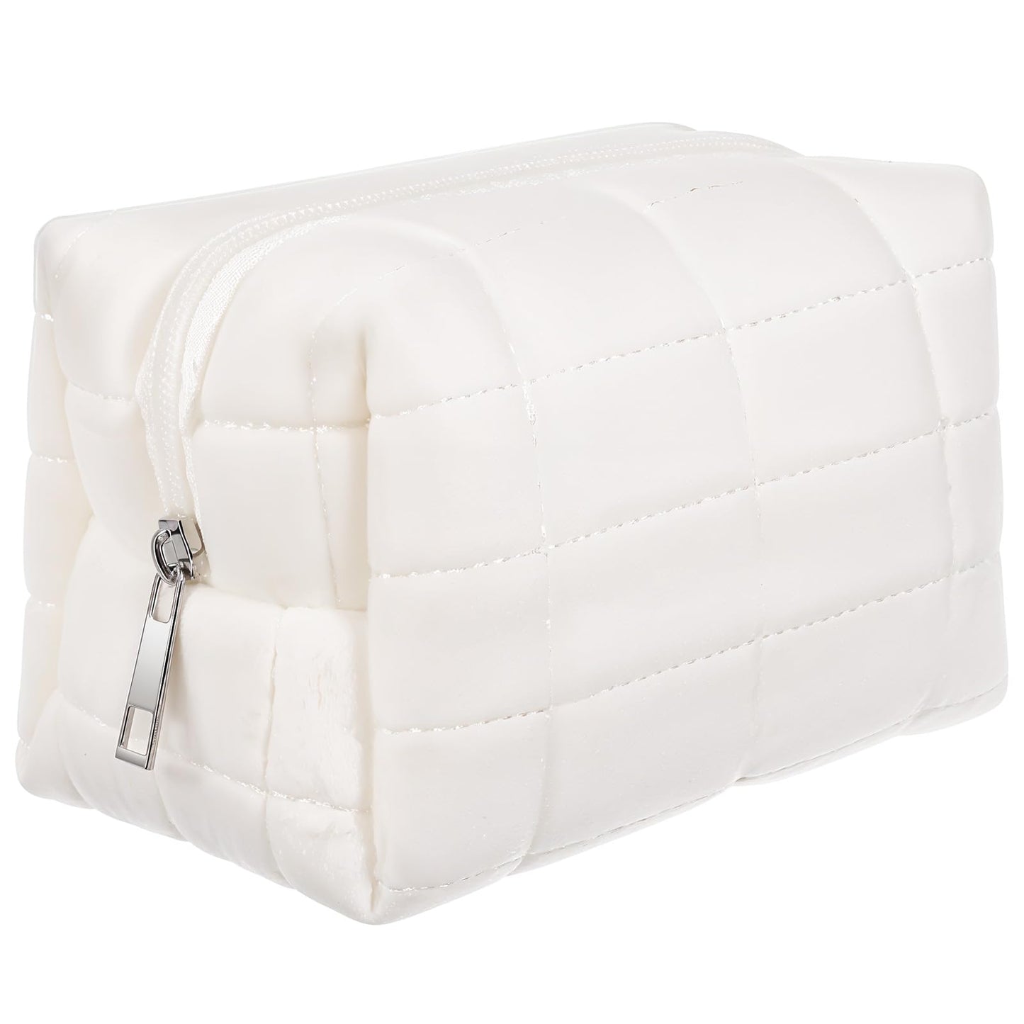 1PCS White Makeup Pouch Checkered Makeup Bag Aesthetic White Bag for Cream Toiletry Bags Wide-Open Cosmetic Bags for Women Small Pouch for Travel Essentials Toiletries Y2k Accessories