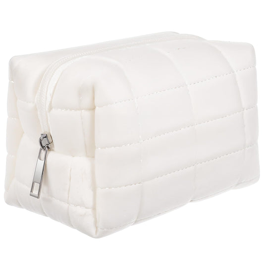 1PCS White Makeup Pouch Checkered Makeup Bag Aesthetic White Bag for Cream Toiletry Bags Wide-Open Cosmetic Bags for Women Small Pouch for Travel Essentials Toiletries Y2k Accessories