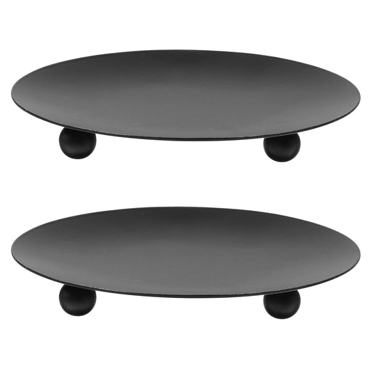 2 PCS Candle Holder Plate Pillar Candle Tray Candle Coaster Decorative Iron Pillar Candle Plate Black Iron Plate Candle Holder for Wax Candles Incense Cones Spa Weddings (3.54 × 3.54 × 0.51 Inches)