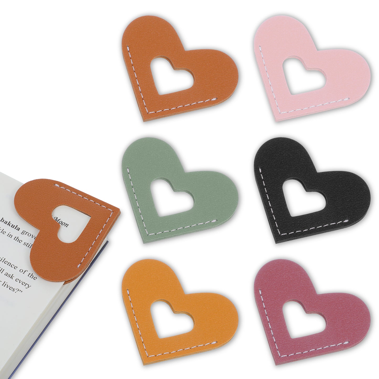 Tyqour Leather Heart Corner Bookmark, 6pcs Cute Bookmarks for Women, Book Marks for Reading Kids, PU Leather Book Accessories Perfect for Teachers and Reading Lovers