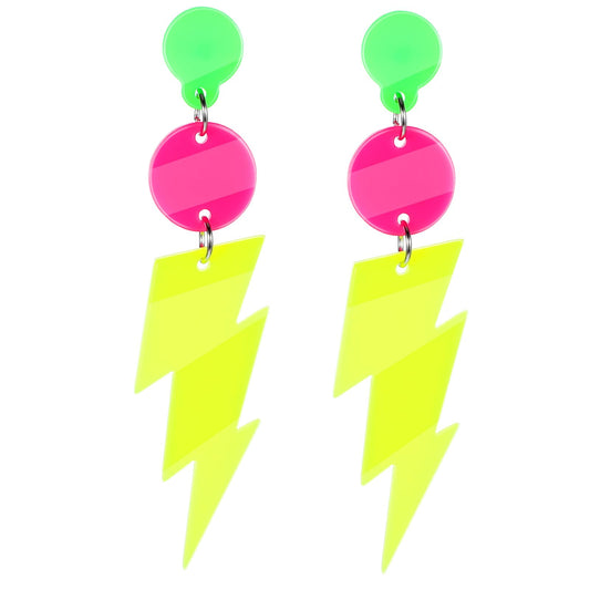 Tyqour 2Pcs 80s 90s Neon Earrings for Women Hollow Lightning Bolt Earrings Colorful Drop Earrings Neon Accessories for 80's Outfit Glow Party Earrings