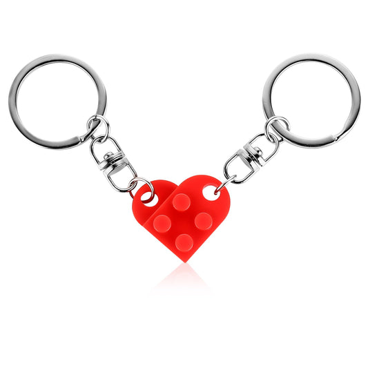 Teaaha Heart Keychain Set for Couples, 2 PCS Heart Keychain for Boyfriend Girlfriend Small Cute Brick Heart Matching Keychains for Couples Sweet Gifts for Couple Friendship (Red)