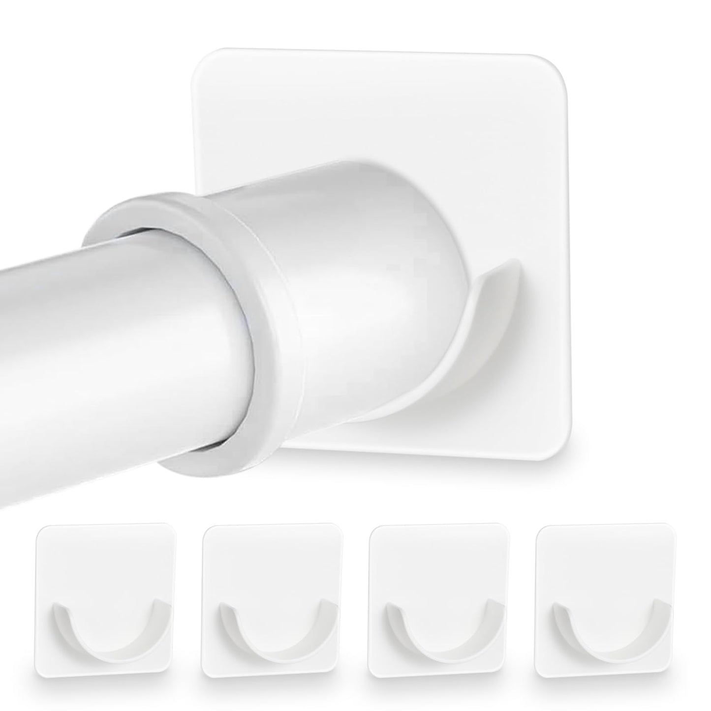 Tyqour 4Pcs Adhesive Shower Rod Holders No Drilling Shower Curtain Rod Holders Nail Free Sticky Shower Rod Retainer Curtain Rod Bracket for Shower Curtain Rods(White)