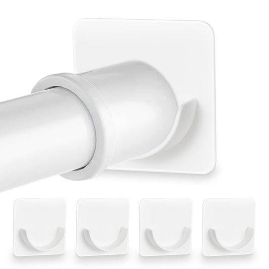 Tyqour 4Pcs Adhesive Shower Rod Holders No Drilling Shower Curtain Rod Holders Nail Free Sticky Shower Rod Retainer Curtain Rod Bracket for Shower Curtain Rods(White)