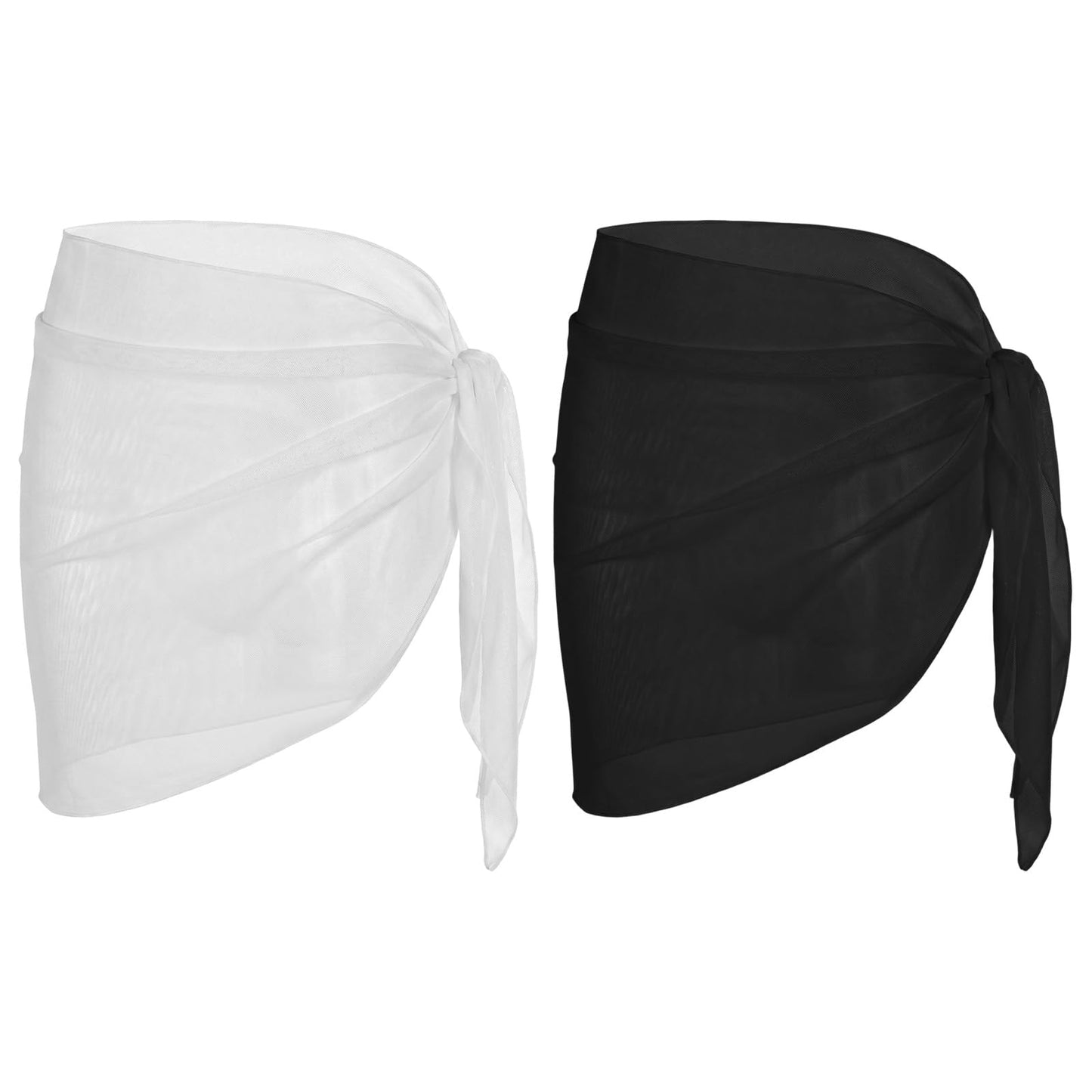Chsoejuf 2PCS Women Sheer Beach Sarong Bikini Swimsuit Cover Up Wrap Skirt