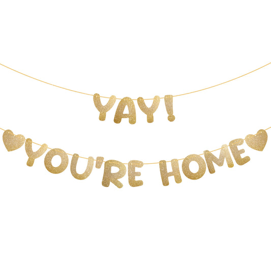 Ymapinc Welcome Home Banner, Glitter Welcome Back Sign, Champagne Gold Party Banners & Decorations, Army Homecoming Back to School Decor Supplies