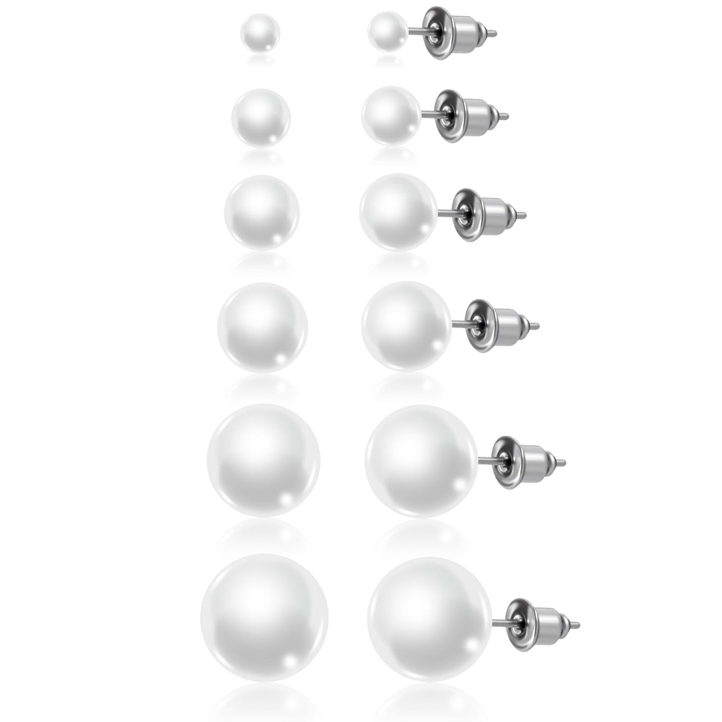 6 Pairs Pearl Earrings For Women Pearl Stud Earrings Small Stud Lightweight Shiny Silver White Button Freshwater Cultured Jewelry Gifts