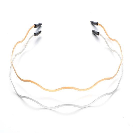 2 PCS Wavy Headband Retro Big Wavy Headband Elastic Gold Silver Wavy Headband Metal Headbands for Women Trendy Thin Gold Metal Hair Band for Women's Hair for Teen Girls Bridal Wedding