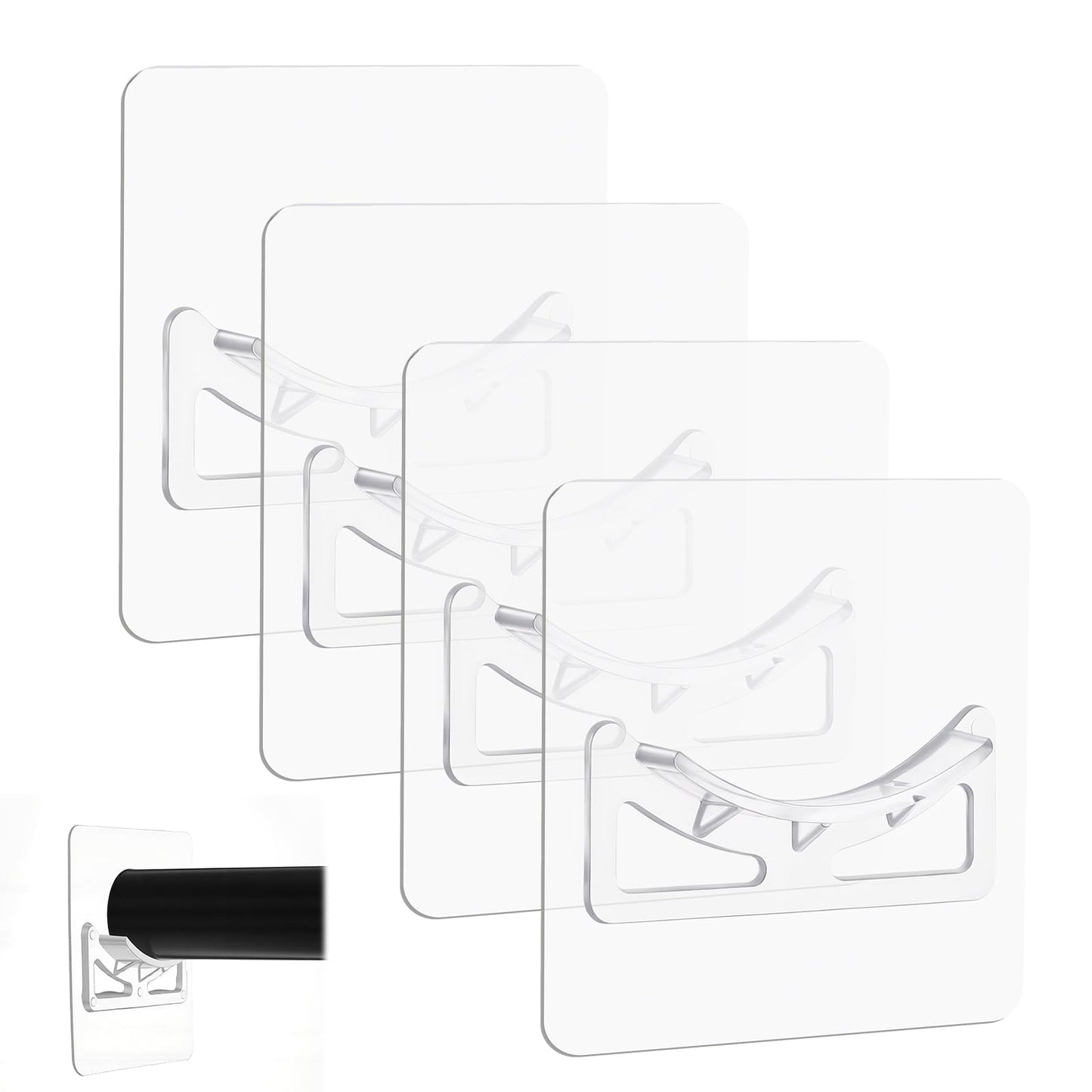 Chsoejuf 4 Pack Transparent Shower Curtain Rod Holder with Strong Adhesive