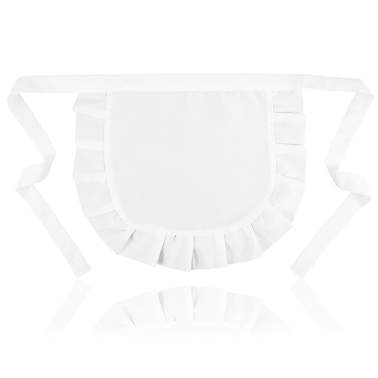 Xinjoduz 1 PCS Half Apron Cosplay Waist Apron White Short Kitchen Cooking Waitress Maid Aprons Retro Kitchen Cleaning Ruffles Half Aprons for Home Party Costume Accessories (14.96"× 11.81")