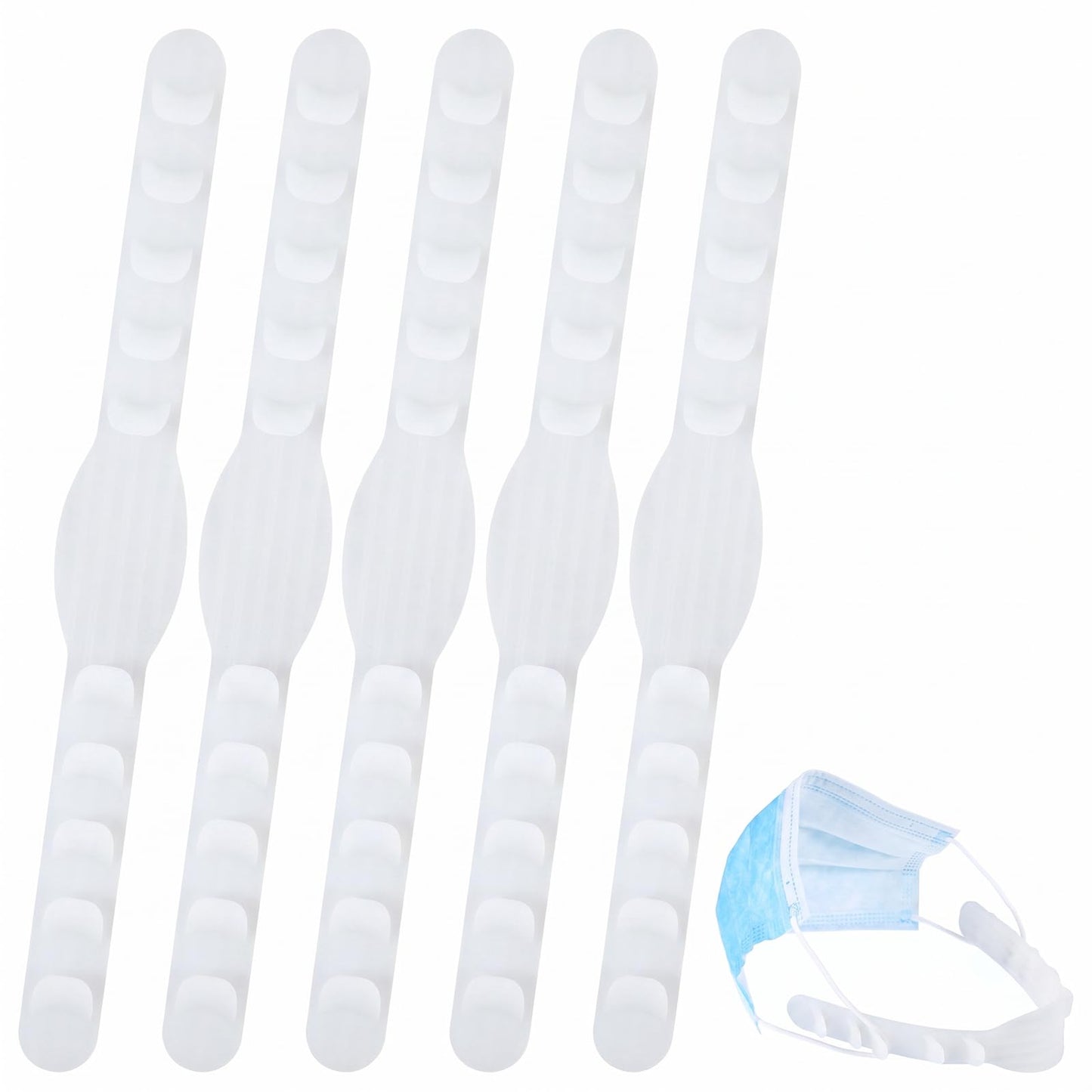 Chsoejuf 5 PCS Mask Holder, Adjustable Soft Silicone Ear Mask Straps(Clear)