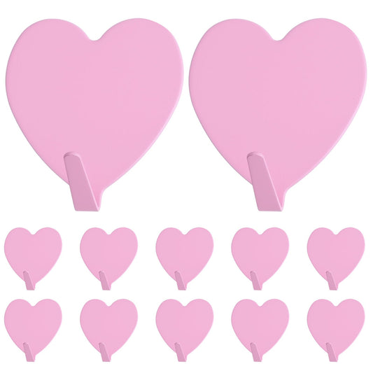 12 PCS Heart Hooks for Wall Cute Adhesive Wall Hooks pink Valentine's Day Adhesive Hook Heart Shaped Cute Removable No Damage Sticky Hook for Hanging Towel Coat Hats Bathroom Shower Kitchen Office
