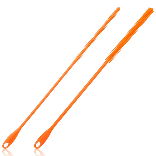 Tyqour 2pcs 6mm+8mm Reusable Water Bottle Straw Cleaner Brush, Silicone Straw Brushes, Long Straw Cleaner Brush for Glass and Metal Straws(Orange)