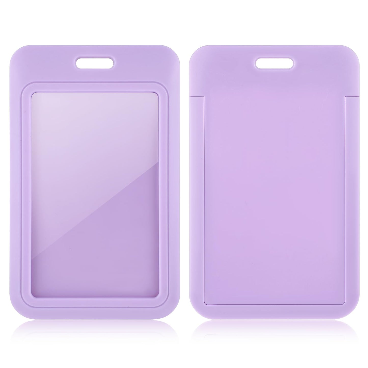 Purple Badge Holder 2 PCS Sliding Badge Holders Hard Plastic Vertical Card Cases with Clear ID Window Key Card Work Badge Sleeve for Office, School, Factory, ID Credit Cards, Proximity Key Card