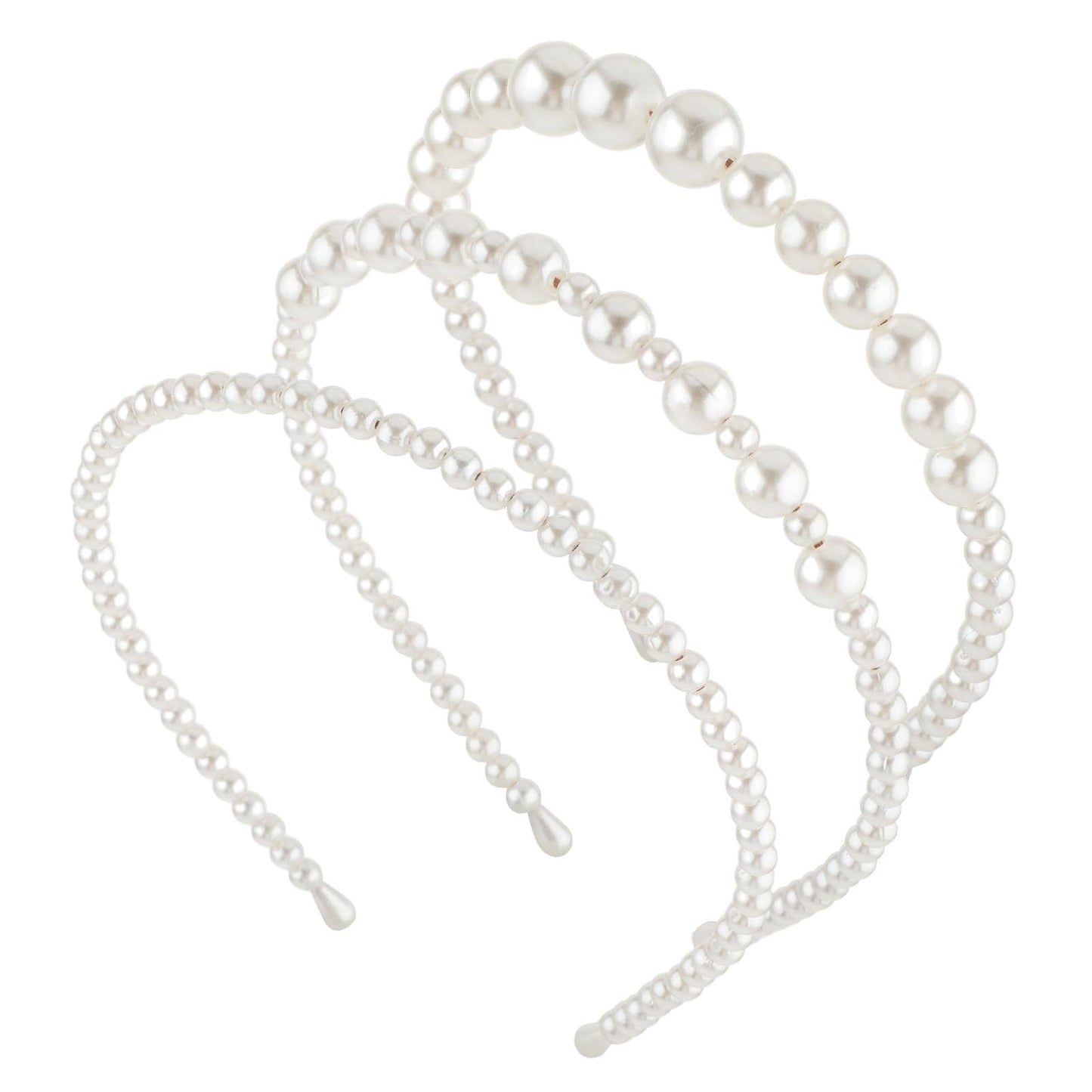 Teaaha 3PCS Pearl Headbands for Women, 3Sizes White Imitation Pearl Headband Bridal Headband, Wedding Hair Accessories Beaded Headbands for Girls Women Bride