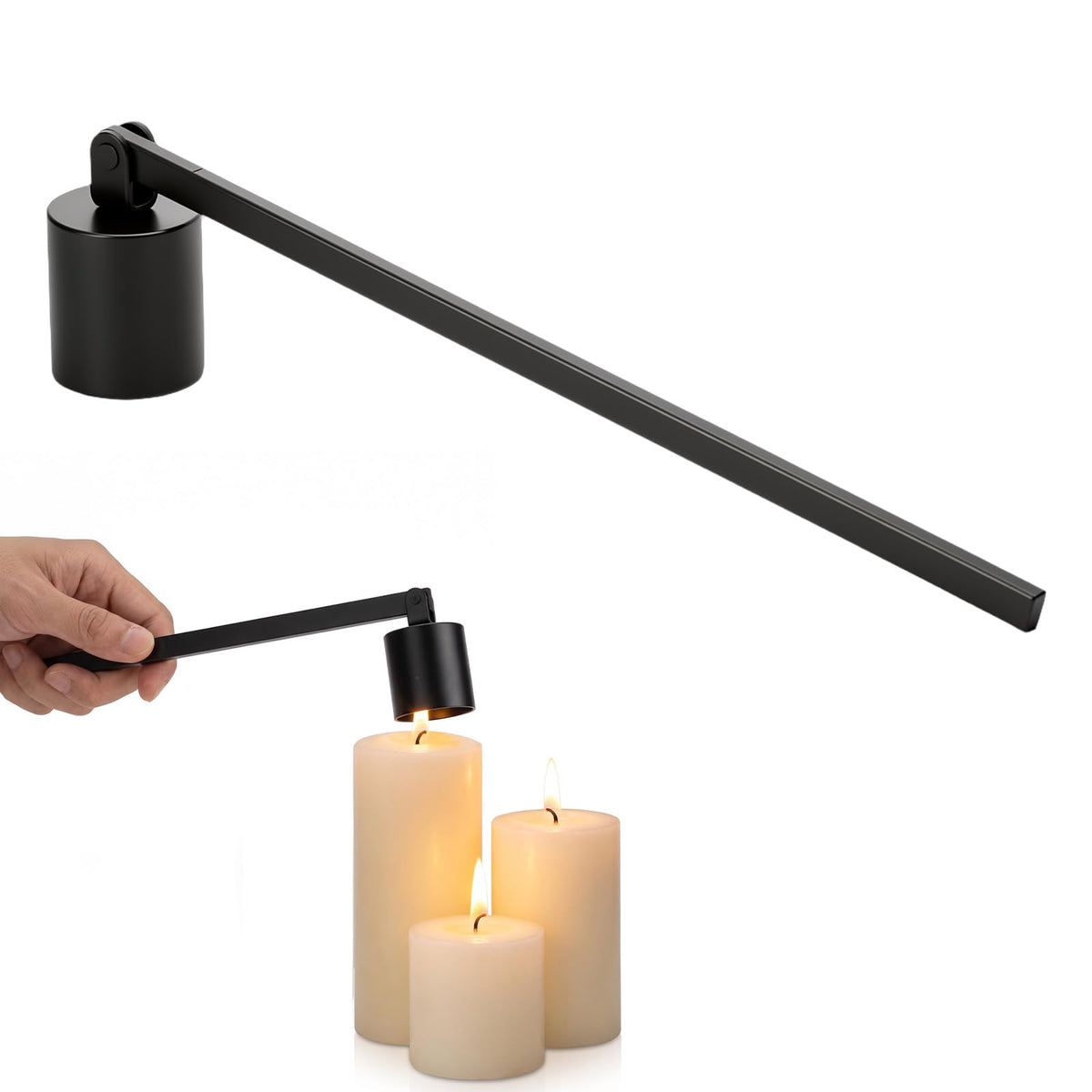 Chsoejuf Black Stainless Steel Candle Snuffer with Long Handle