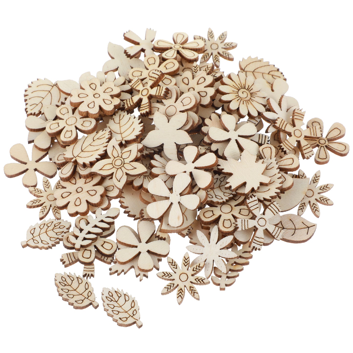 Mabor 100 Pcs Wooden Flower Unfinished Wood Slice Leaf Pattern Cutouts Mini Wood Pieces for Wooden Handmade Crafts Decoration, Craft Supplies