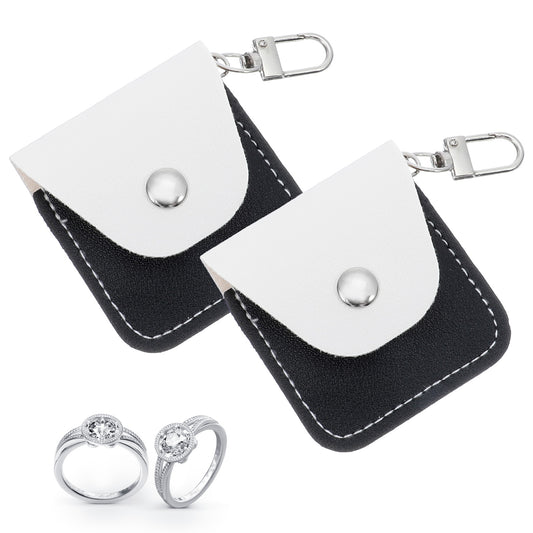 2 Pcs Leather Ring Holder Keychain, Portable Travel Ring Holder Mini Jewelry Case Keychain Pouch Travel Jewelry Organizer for Rings, Earrings, Necklaces, Coins
