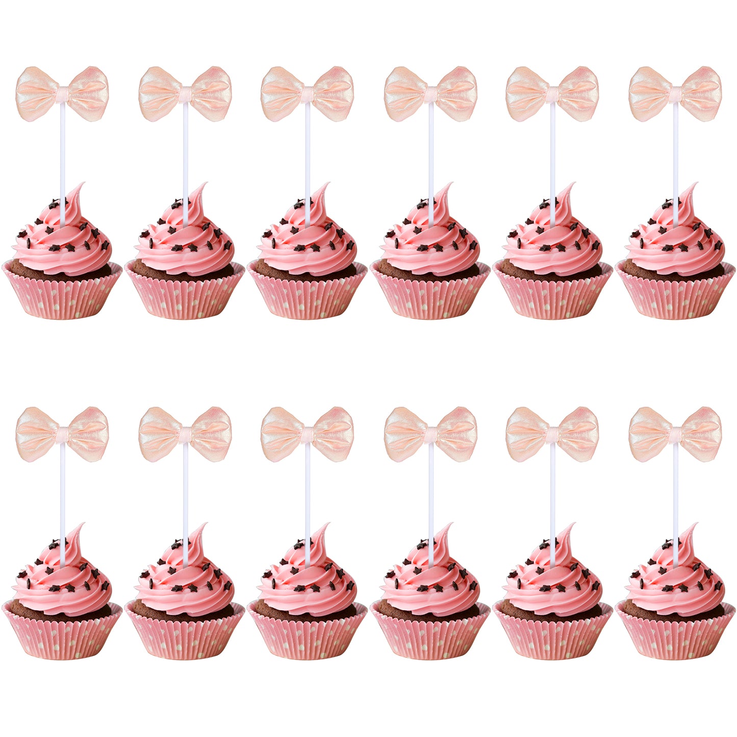 Tyqour 20PCS Pink Bow Cupcake Toppers Birthday Decorations, Bow Cake Topper Decorations for Baby Shower, Bridal Shower, Wedding, and Girl's Birthday Party Supplies(Light pink)