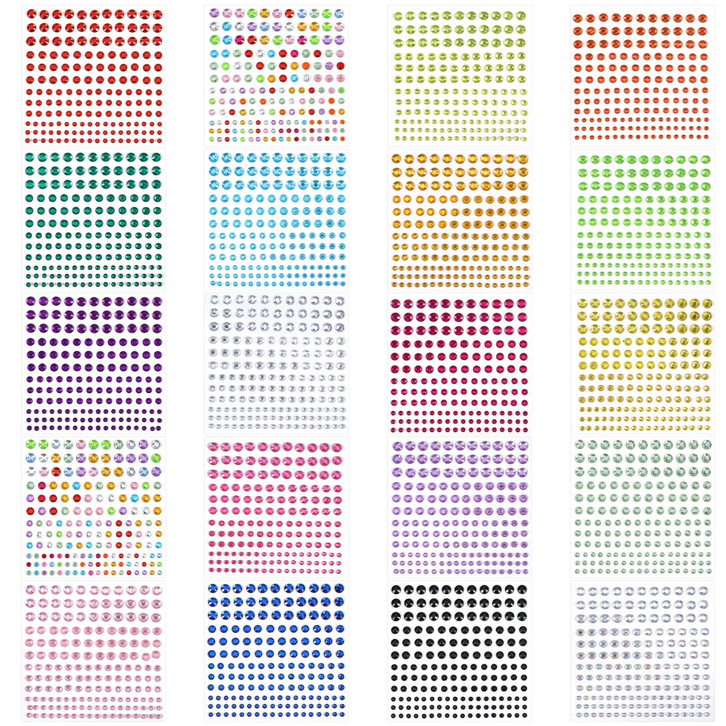 Matwsec 20 Sheets 4 Sizes Self Adhesive Jewel Stickers Gem Stickers for Crafts Bling Stick on Jewels Face Jewels for Women Body, Face, Hair and Craft DIY Decorations, Including Tweezers (3/4/5/6mm)