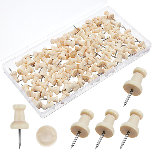 100 Pcs Wood Push Pins Wooden Thumb Tacks For Decorative Cork Board, Push Pins For Bulletin Board Cute Thumbtacks For Wall And Map Calendar Picture Hanging Home Office Supplies