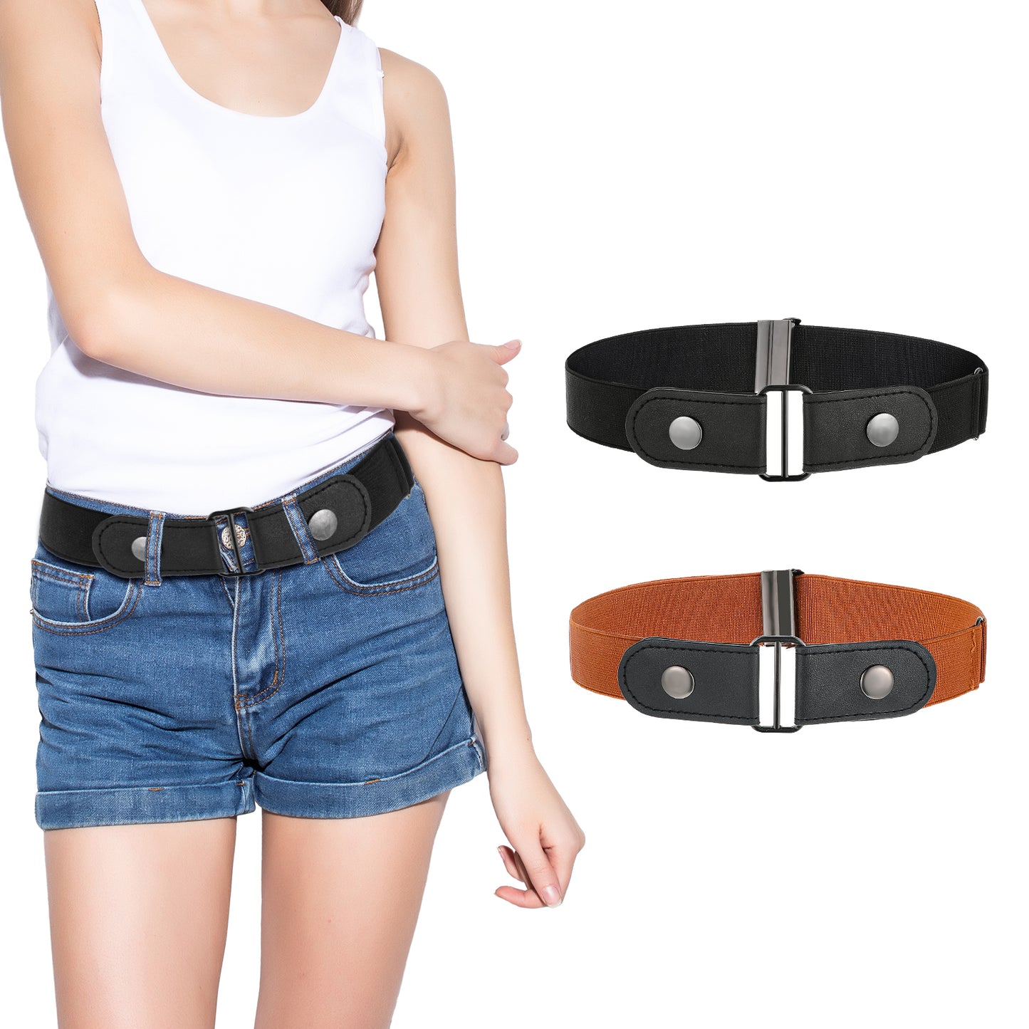 Teaaha 2PCS Stretch Belt 36" No Show No Buckle Belts for Men Women, Invisible Elastic Belt Free Comfortable Stretchy Buckless, Adjustable Waist Belt Without Buckle for Jeans Pants Dresses