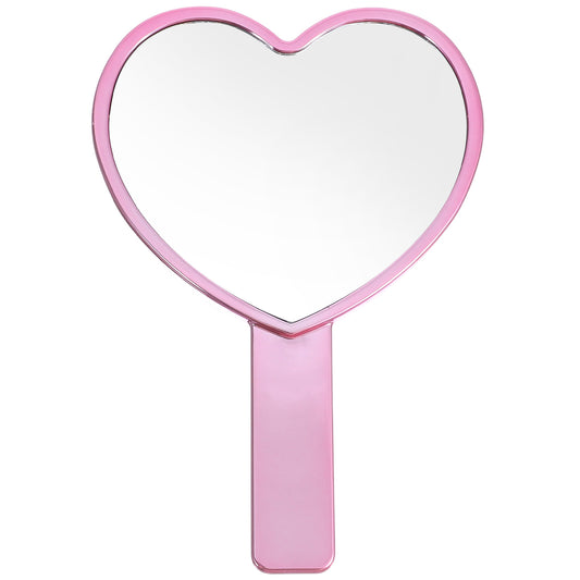 1 PCS Heart Shaped Hand Held Mirrors with Handle, Small Water Ripples Handheld Mirror, Cute Single-Sided Magnifying Makeup Lash Mirror with Handle for Makeup Travel Men & Women (Pink, 4 x 7 Inches)