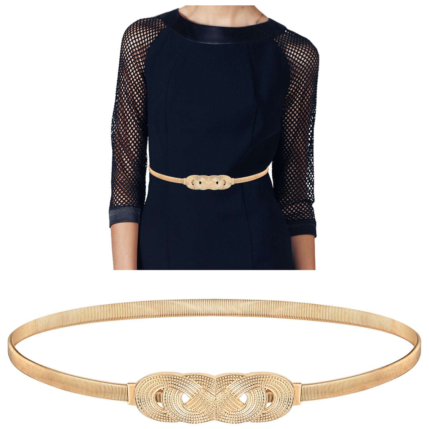 Teaaha Gold Belt for Women's Dress, Metal Stretch Elastic Pendant Chain Belts for Women Fashion, Skinny Thin Gold Ladies Belts