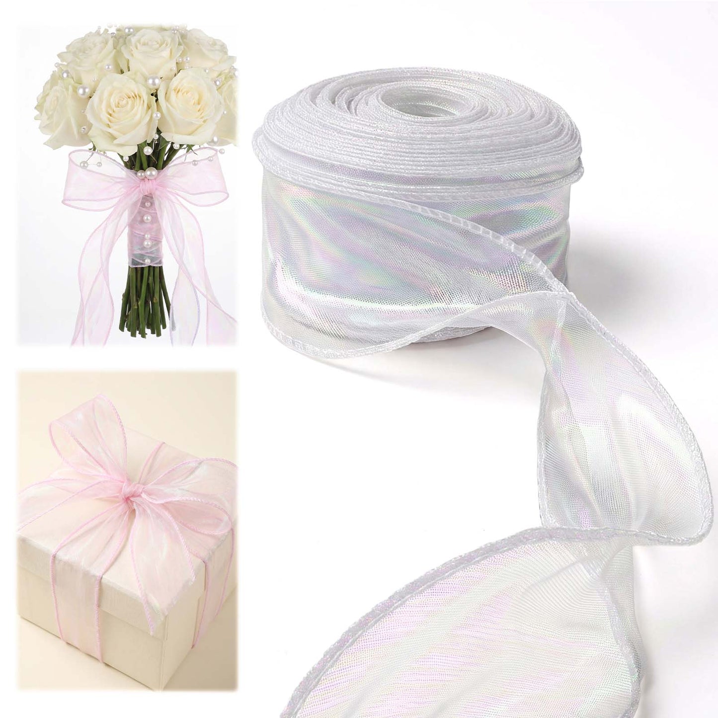 Ouligay 4 Roll Sheer Ribbon, 3cm X 9m Organza Ribbon, Tulle Ribbon for Crafts, Ribbon Set for Flower Bouquet, Gift Wrapping, Wedding Invitations, DIY Projects