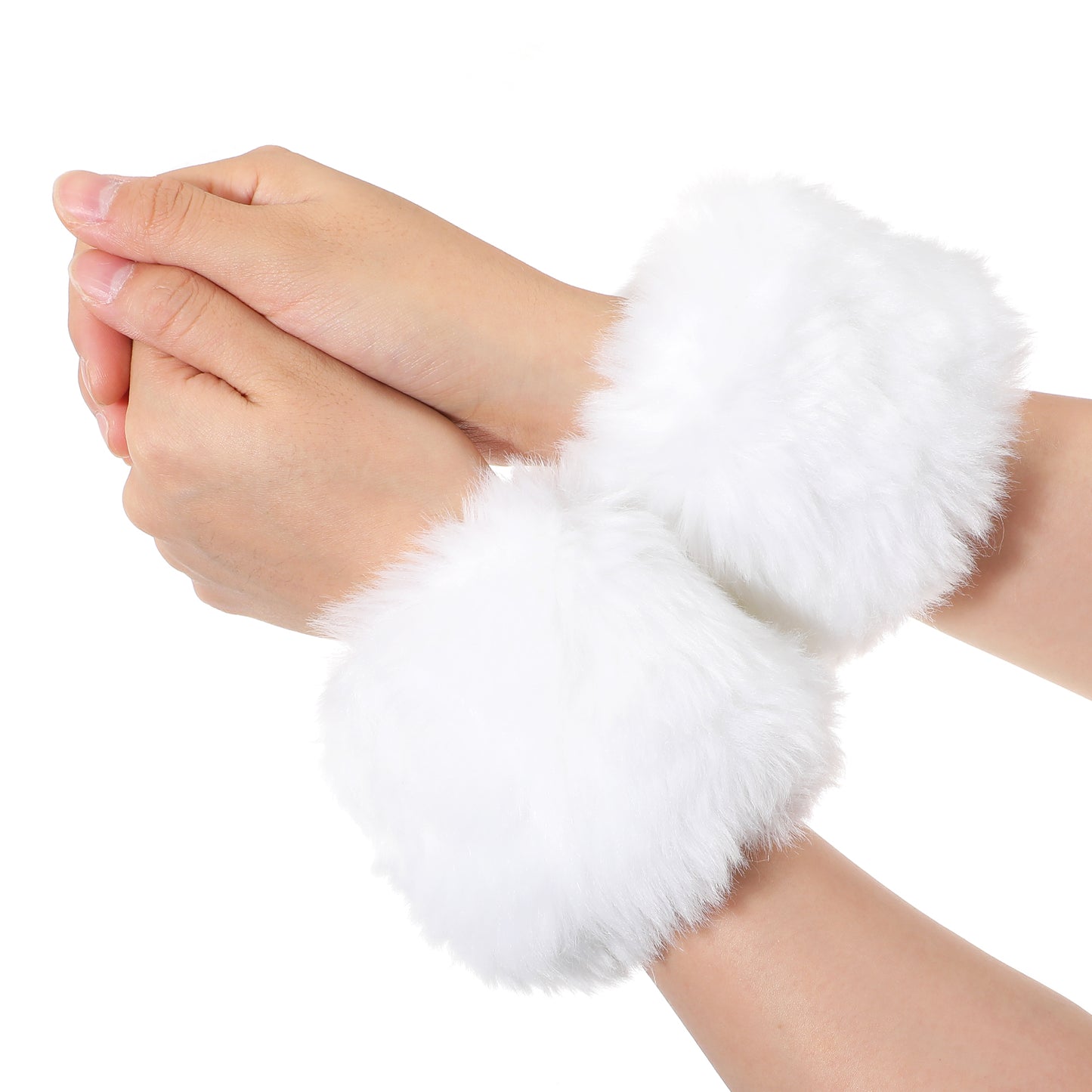 Teaaha Faux Fur Cuffs White Short Furry Arm Warmers, Winter Fuzzy Hand Bracelet Wrist Cuff Warmer Costume Accessory for Women Girls Favors