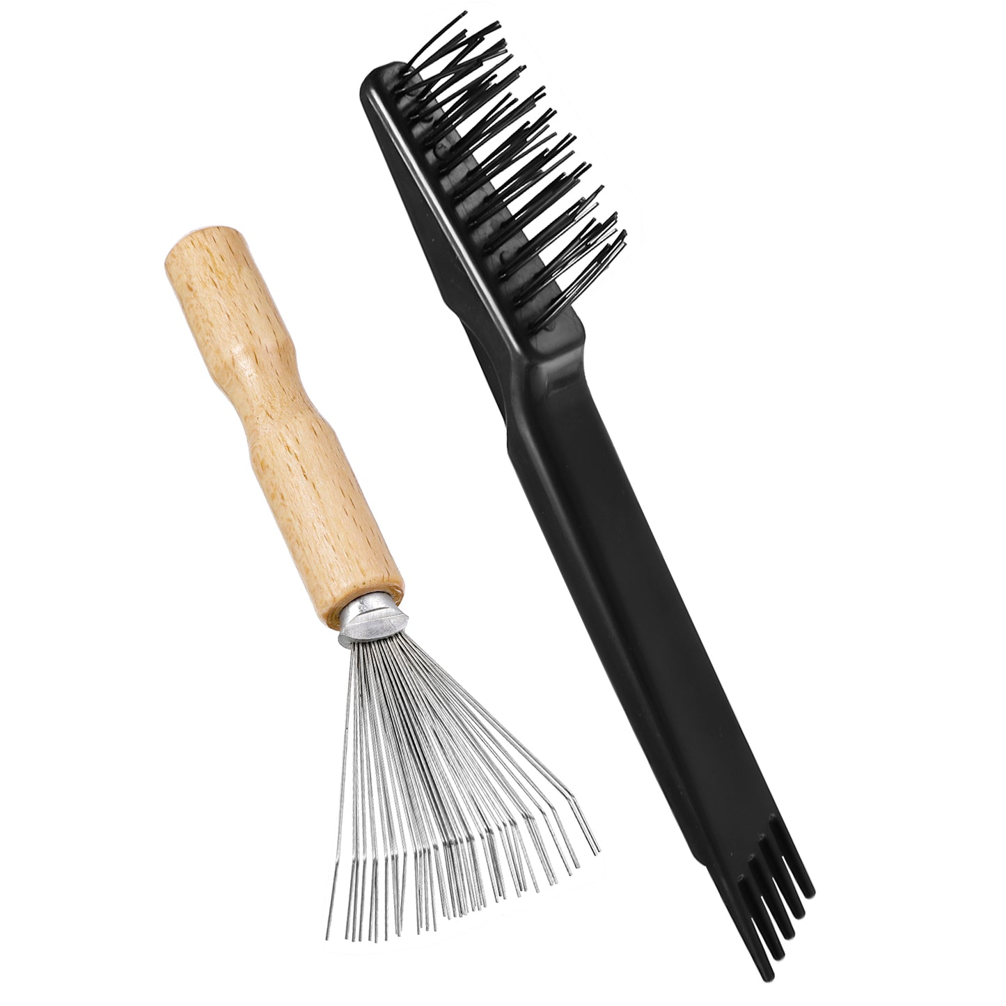 2 Pcs Hair Brush Cleaner Tool Rake Design Mini Comb Cleaner Rake Durable Metal Wires Ergonomic Wooden Handle Comb Cleaning Brush Comb Cleaner Brush Hair Brush Remover Rake For Home And Salon Use