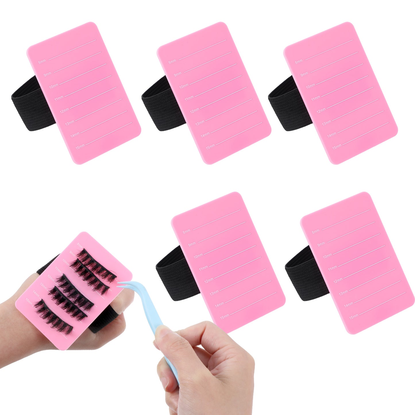 5 PCS Lash Holder Eyelash Extension Hand Pallet Tray Tools with Adjustable Wrist Strap Lash Tray Holder Lashs Tiles for LashExtension