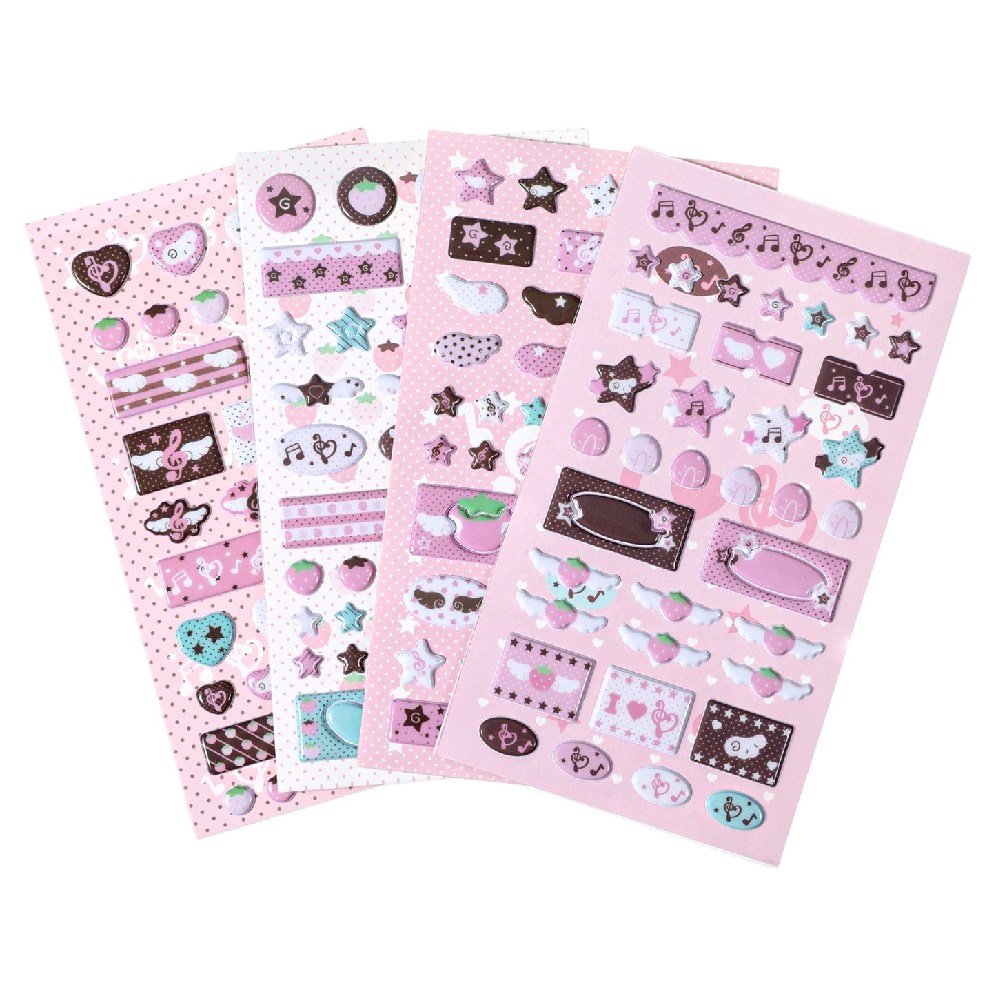 Ymapinc 4 Sheets Musical Note Strawberry Stickers - Pink