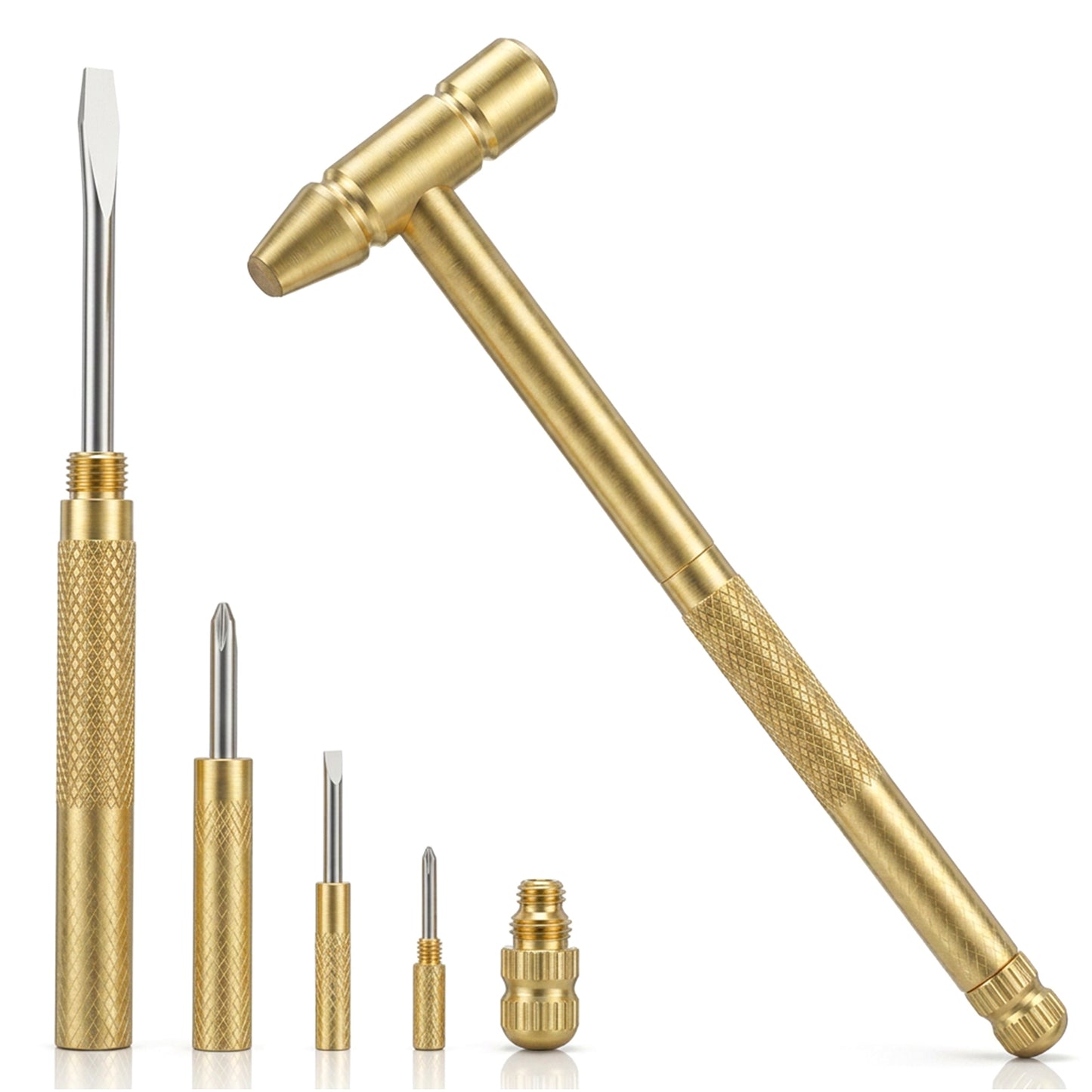 Shimmeroo 6 in 1 Small Hammer, Metal Mini Hammer, Portable Multitool Hammers with Flat/Phillips Head Screwdriver and Claw-Hammer, Multifunctional Hand Tools for Watchmaker Jewelers, Gold