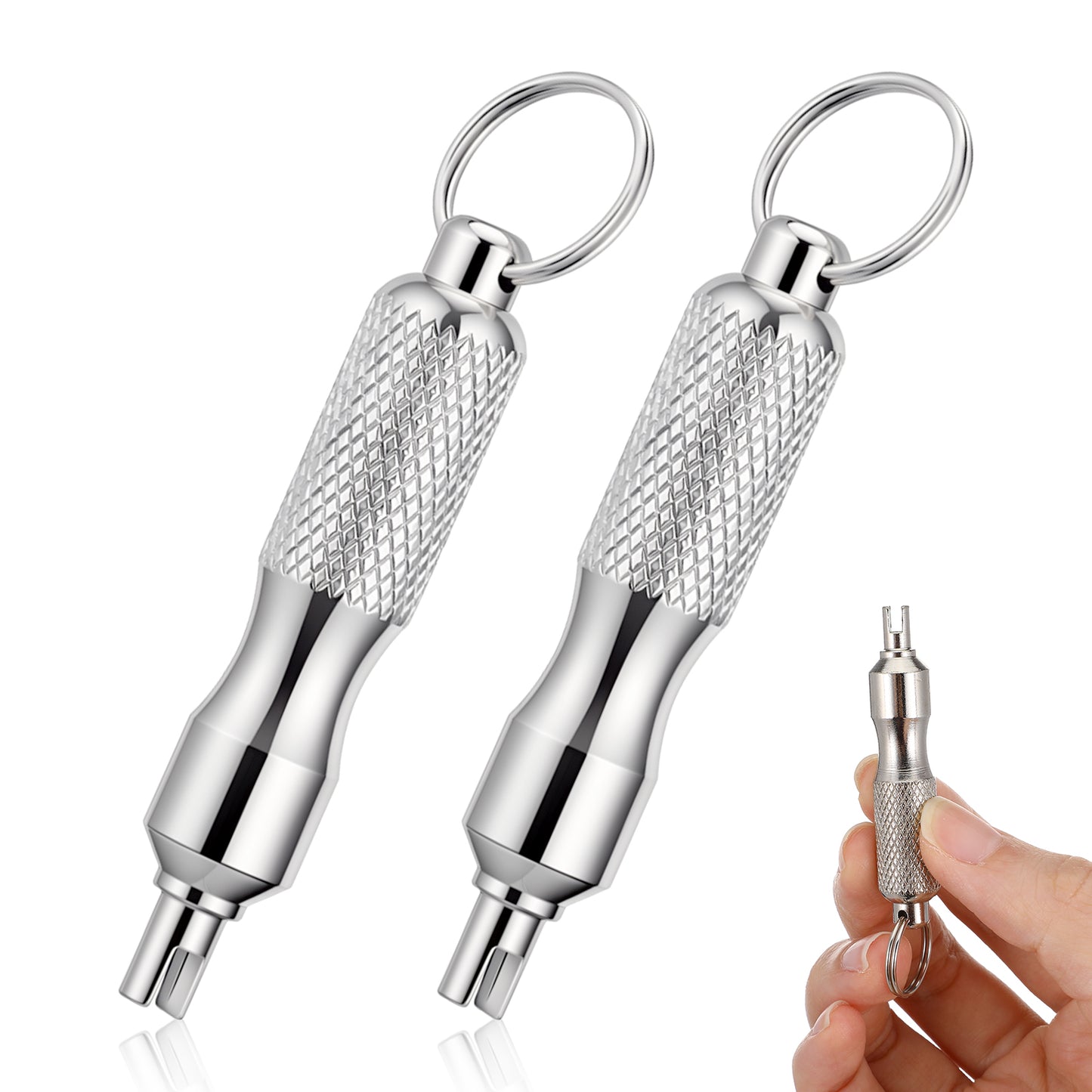 RAHHLIZS 2Pcs Valve Core Removal Tool Keychain Valve Stem Core Remover Stainless Steel Tire Valves Stem Tool Portable Valves Removal Tools Repair Accessories for Car Bicycle Motorcycle Repair Install