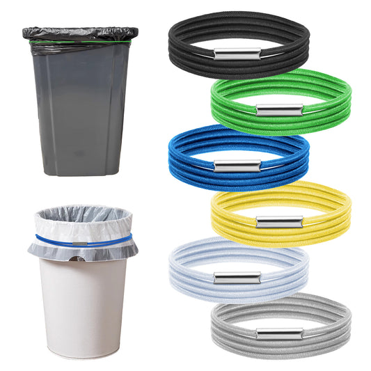 Tyqour 6 Pcs Trash Can Rubber Bands, Adjustable Garbage Can Rubber Bands, Elastic Trash Bag Holder for Homewares Kitchen Tables Picnic Party Home Office School Indoor and Outdoor (Colorful)