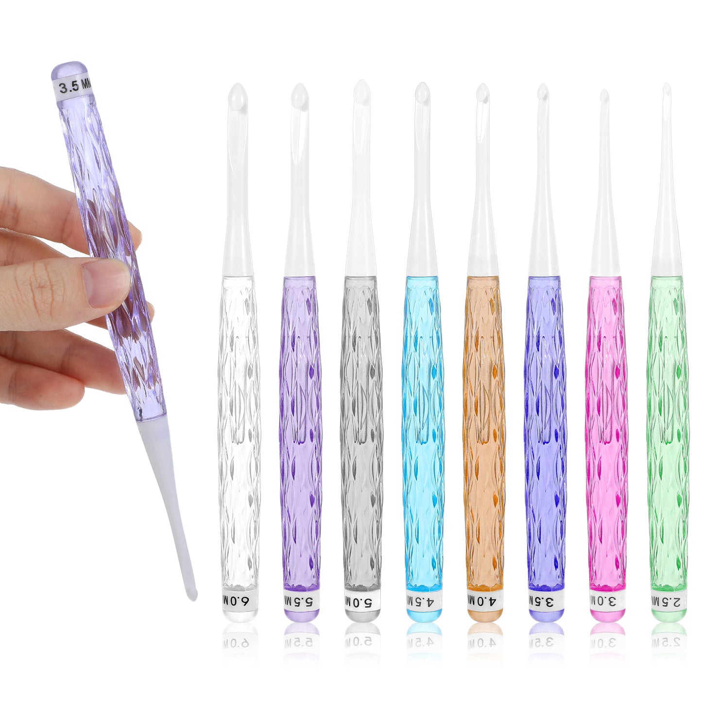 8 Pcs Inline Crochet Hooks Colorful Plastic Crochet Hooks with Long Shaft Non-Slip Crochet Hook Grips Crochet Needles Ergonomic for Crocheting Yarn Knitting Blankets Shawl Carpet Women Gifts (2.5mm-6m