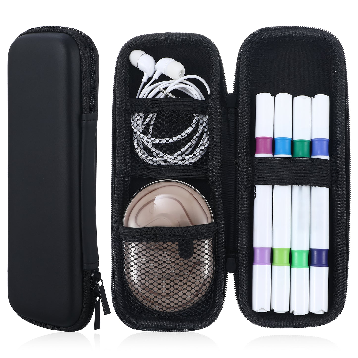 Slim Pencil Case for Adults, Travellers,Small Pencil Case Hard Shel,Black Portable Cosmetic Bag for Purse with Zipper Simple Thin Waterproof Pen Cases Organizer Box for Stylus Touch Art Pens