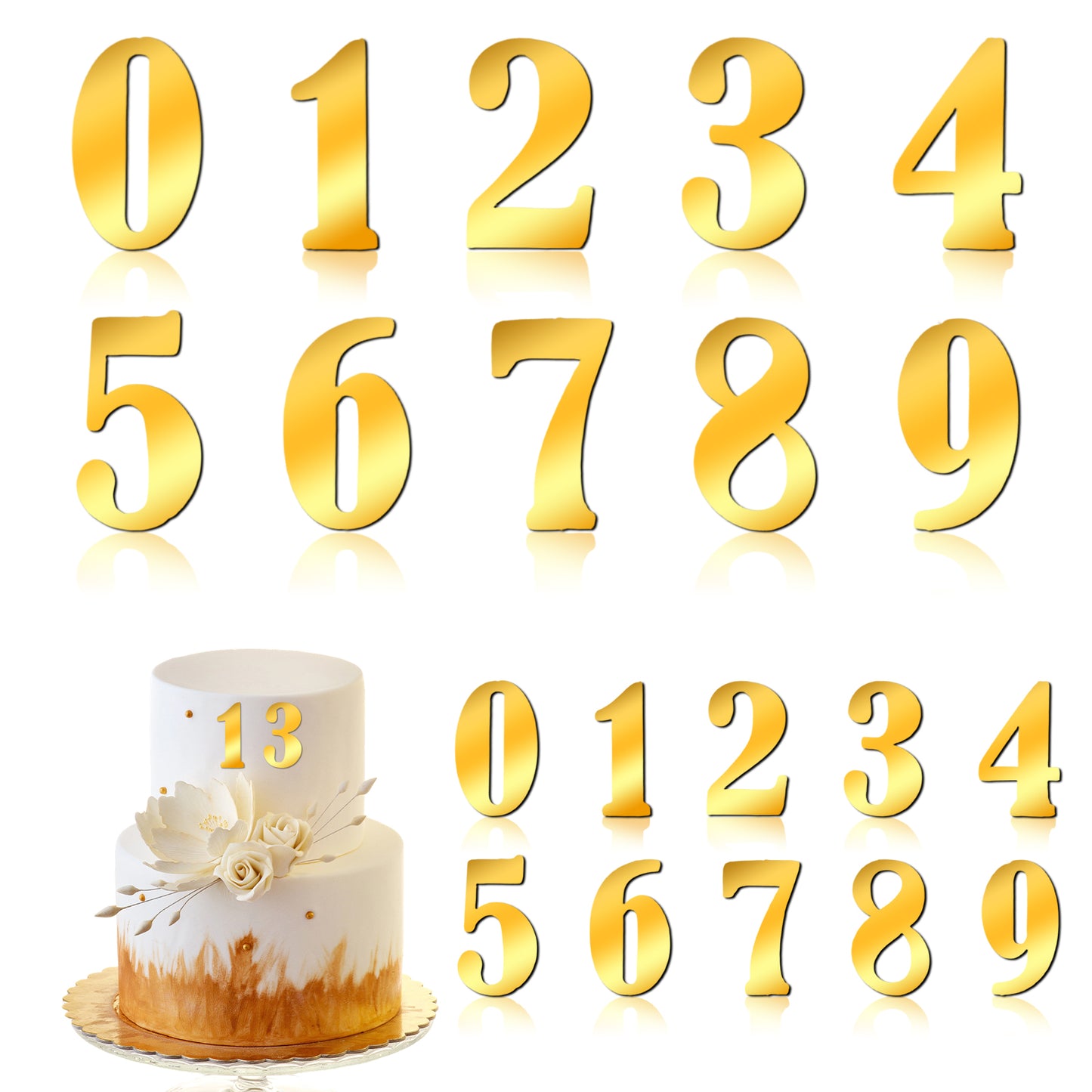 Ouligay 20 Pcs Acrylic Number Cake Toppers 0-9 Numbers Happy Birthday Cake Topper Gold Acrylic Wedding Party Cupcake Toppers for Birthday Party Wedding Anniversary Decorations