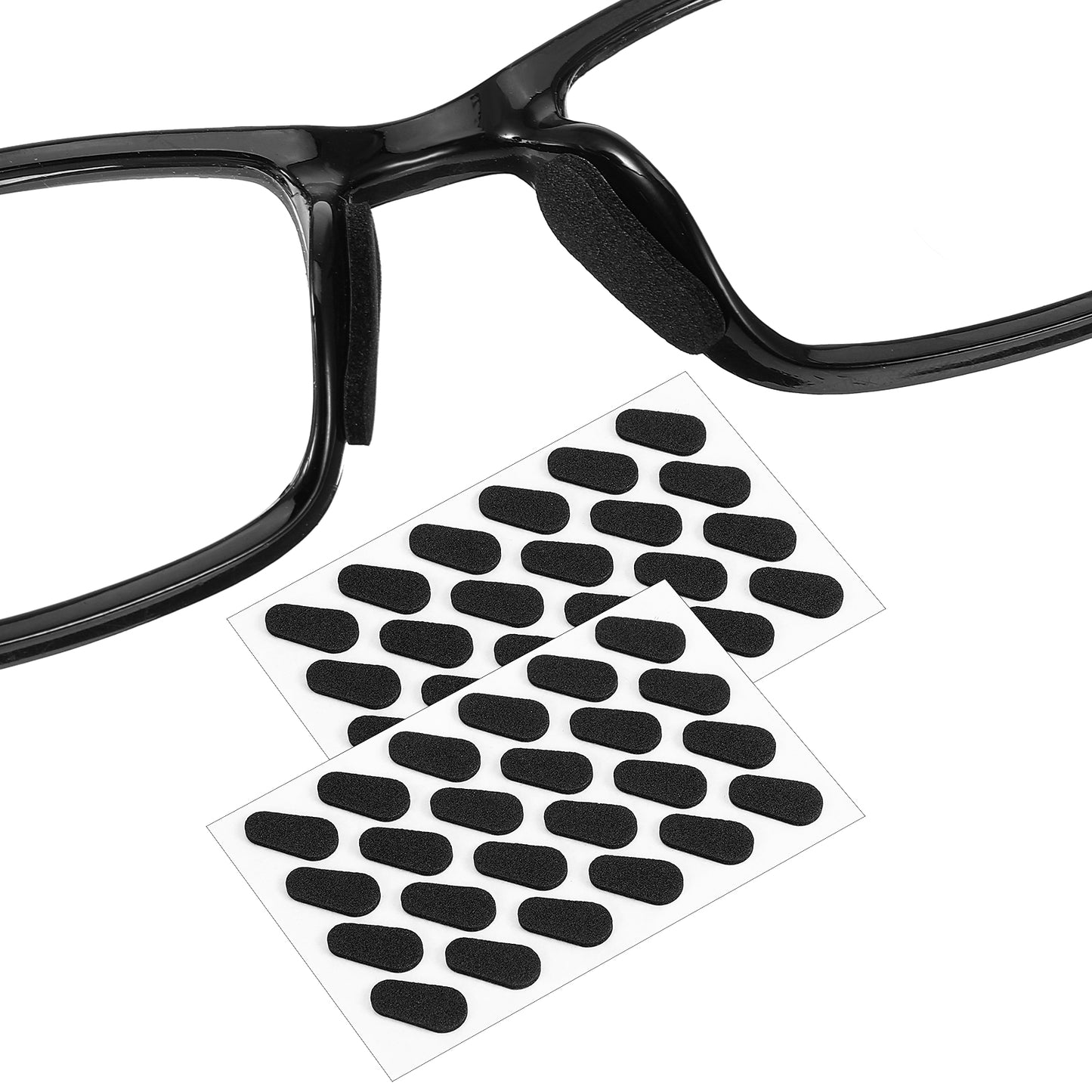 48PCS Black Eyeglass Nose Pads Grips Non Slip 1.5mm Self Adhesive Eye Glass Nose Pads Replacement, Soft Foam Eyeglass Nose Pads Bridge Protector Anti Slip for Eyeglass Glasses Sunglasses, 1.5x8x16mm