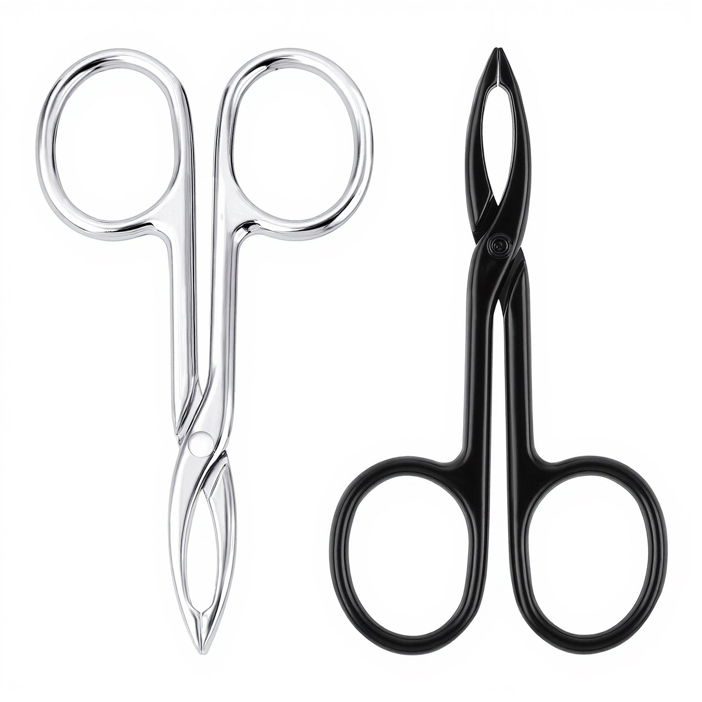 2 Pieces Scissor Tweezers for Eyebrows Tweezers Scissor Handle Straight Tip Scissors Shaped Eyebrows Tweezer for Hair Plucker Remover Facial Hair Eyebrow Care Women Men (Silver and Black)